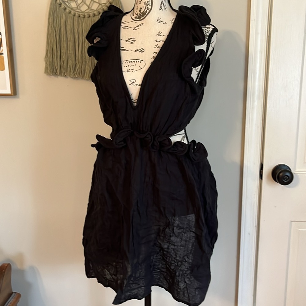 Anthropologie Sleeveless Ruffled Cutout Mini Dress Black - Picture 4 of 8